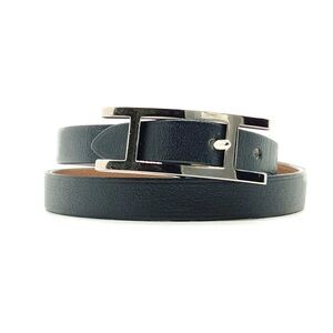 Hermès Black Leather Behapi Tour Bracelet w/ Silver